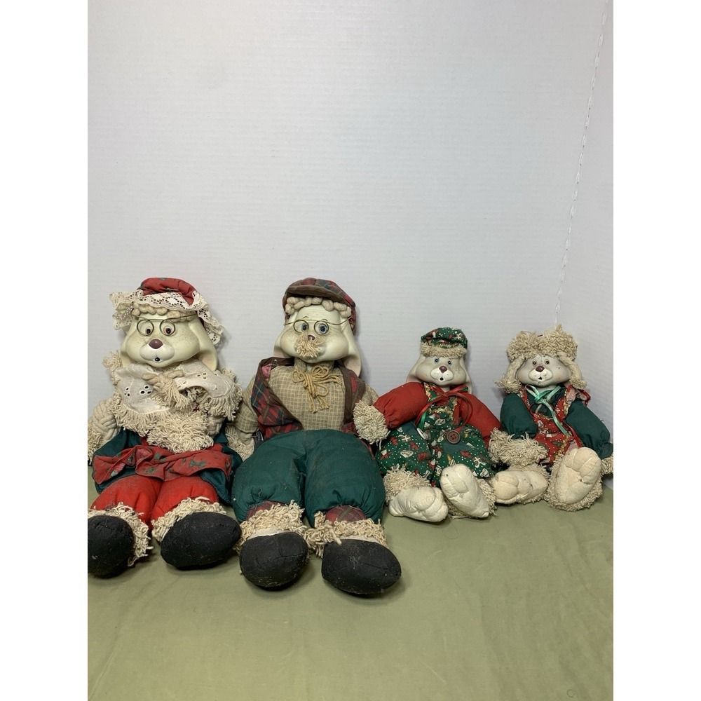 House Of Lloyd Porcelain Cloth Christmas Bunny Rabbit Dolls - Family Set Of 4